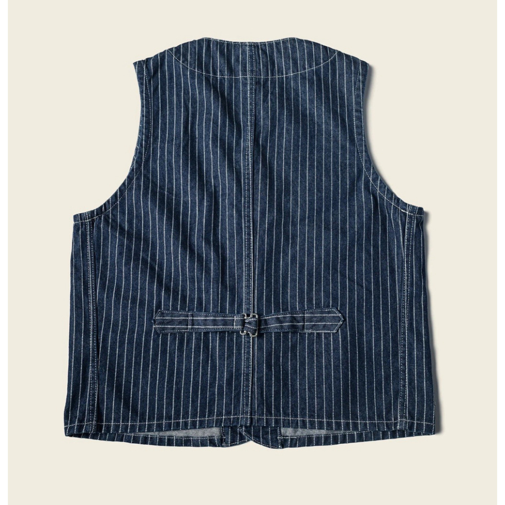 Non Stock Retro Amekaji Men's Wabash Stripe Vest Railroad Work Denim Waistcoats - Picture 11 of 16